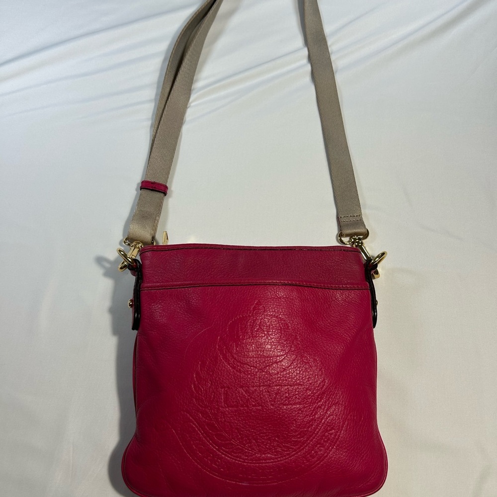 Lauren Ralph Lauren Pink Leather Crossbody Bag with Neutral Strap embossed logo